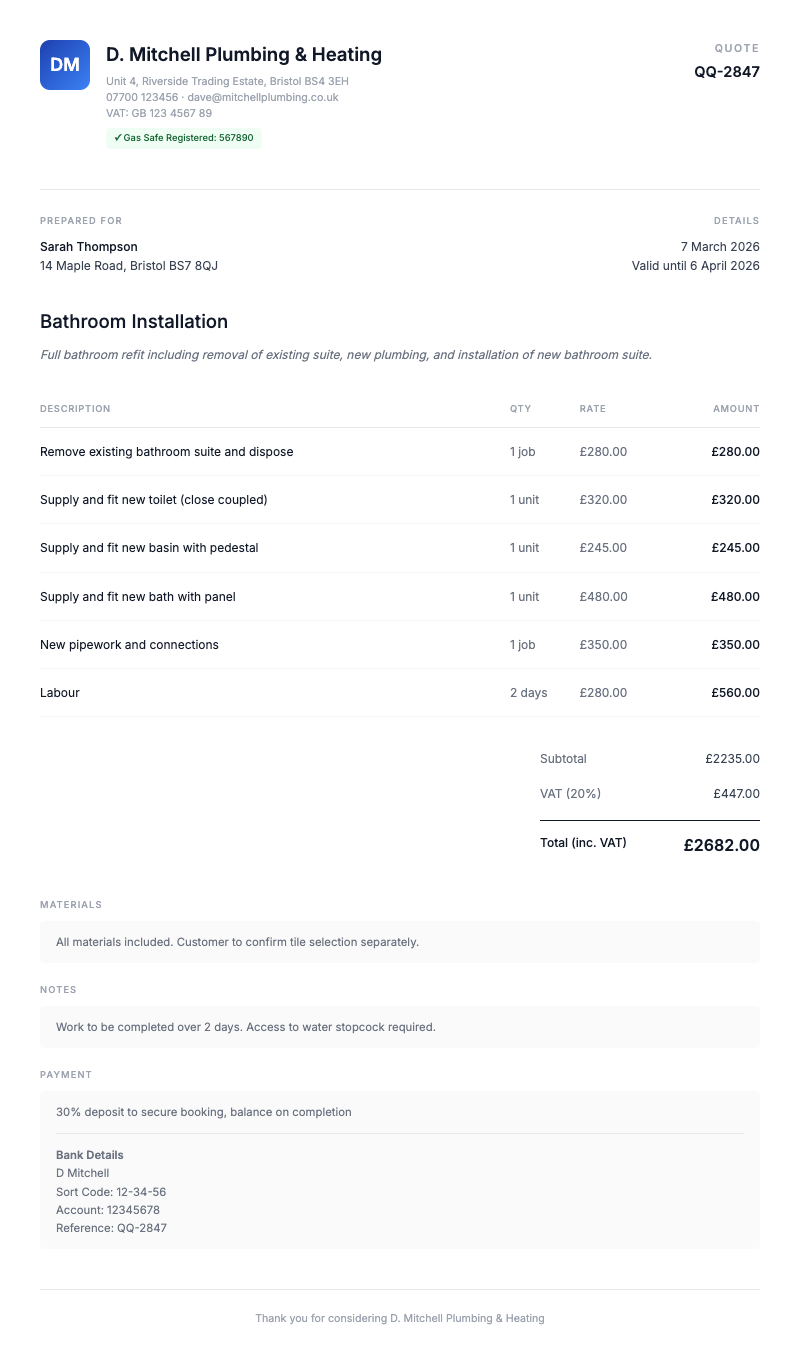 Sample QuickQuote PDF